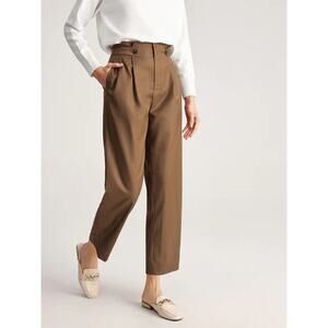 Commense Preppy Academia Brown Wide Leg Button Detail Casual Pants Small